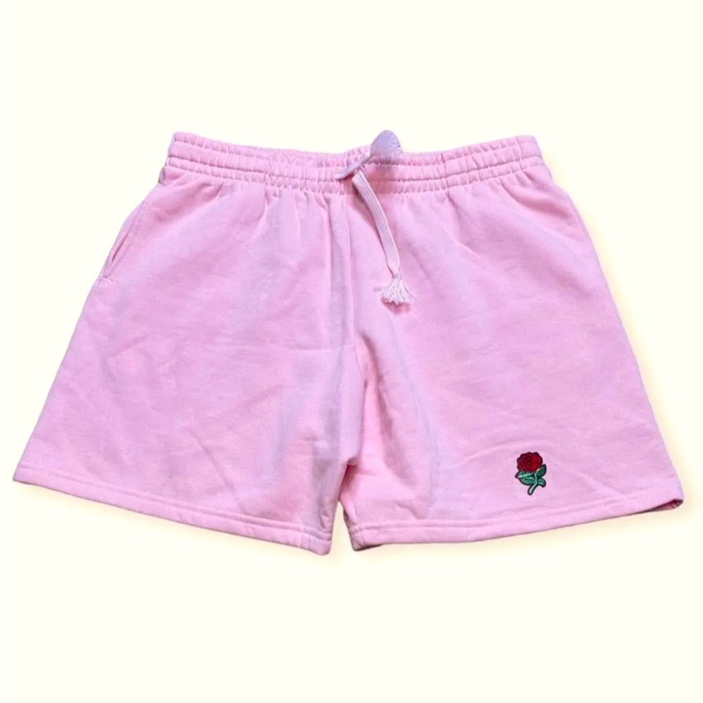 Men Artist Union Clothing Co. Pink Athletic Shorts With Drawstring And Rose Logo
